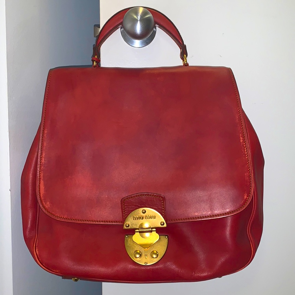 Miu Miu Flap Bag in gorgeous red color with gold hardware, great bag!